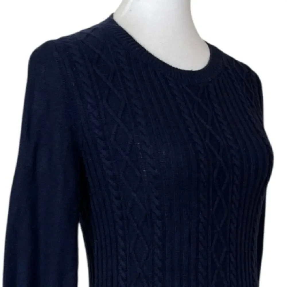 Talbots Sweater Cable Knit Crew Neck Peplum Navy Blue Women’s Size Medium